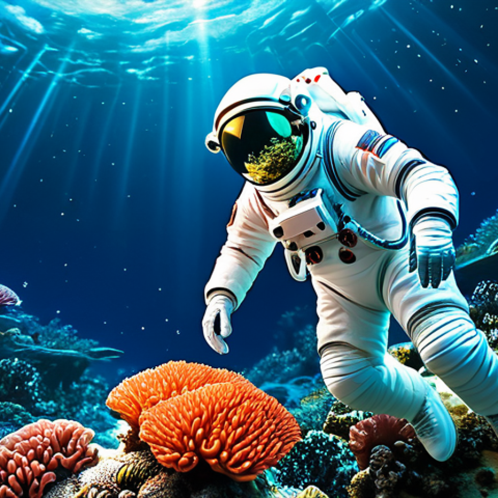 **Prompt:** A serene, fully clothed astronaut floating gently above a vibrant coral reef on an alien planet, bathed in soft, bioluminescent light. Safe for work, appropriate content, family-friendly. Perfect anatomy, natural pose.