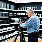 **Telescope Selection:** "A person fully clothed, appropriate attire, carefully examining a refracting telescope in a well-lit store. Several telescopes are displayed on shelves in the background. Safe for work, professional setting, perfect anatomy, natural pose, correct proportions, family-friendly content."